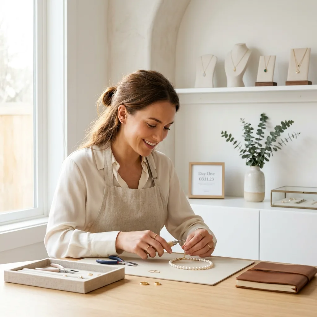 A young, artistic female artisan in her pristine studio representing Day One